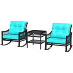 Outsunny Wicker Outdoor Rocking Chair Set, 3 Piece Patio Furniture Set with Padded Cushions and Storage Table, 2-Seater Rattan Bistro Set