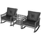 Outsunny Wicker Outdoor Rocking Chair Set, 3 Piece Patio Furniture Set with Padded Cushions and Storage Table, 2-Seater Rattan Bistro Set