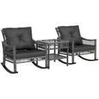 Outsunny Wicker Outdoor Rocking Chair Set, 3 Piece Patio Furniture Set with Padded Cushions and Storage Table, 2-Seater Rattan Bistro Set