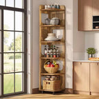 Lantine 6-Tier Corner Bookshelf, 71-Inch Rustic Tall Bookcase for Living Room, Bedroom, Office