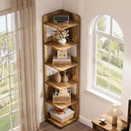Lantine 6-Tier Corner Bookshelf, 71-Inch Rustic Tall Bookcase for Living Room, Bedroom, Office