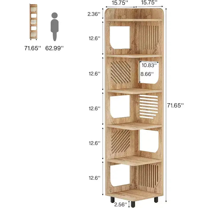 Lantine 6-Tier Corner Bookshelf, 71-Inch Rustic Tall Bookcase for Living Room, Bedroom, Office