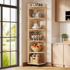 Lantine 6-Tier Corner Bookshelf, 71-Inch Rustic Tall Bookcase for Living Room, Bedroom, Office
