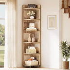 Lantine 6-Tier Corner Bookshelf, 71-Inch Rustic Tall Bookcase for Living Room, Bedroom, Office