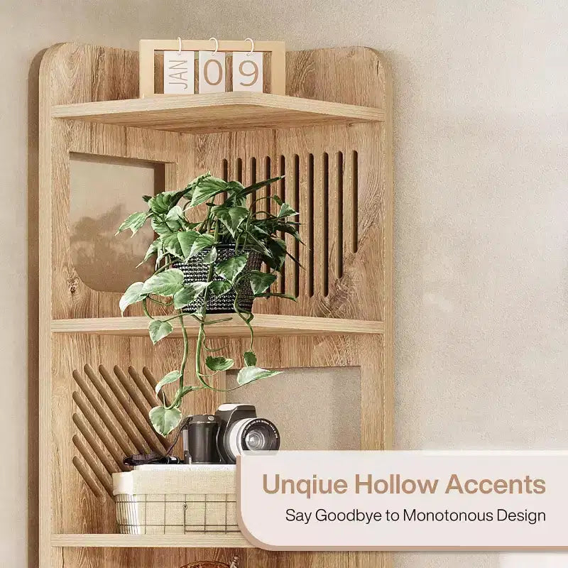 Lantine 6-Tier Corner Bookshelf, 71-Inch Rustic Tall Bookcase for Living Room, Bedroom, Office