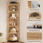Lantine 6-Tier Corner Bookshelf, 71-Inch Rustic Tall Bookcase for Living Room, Bedroom, Office
