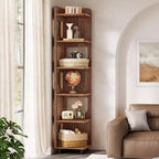 Lantine 6-Tier Corner Bookshelf, 71-Inch Rustic Tall Bookcase for Living Room, Bedroom, Office