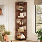 Lantine 6-Tier Corner Bookshelf, 71-Inch Rustic Tall Bookcase for Living Room, Bedroom, Office
