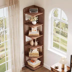Lantine 6-Tier Corner Bookshelf, 71-Inch Rustic Tall Bookcase for Living Room, Bedroom, Office