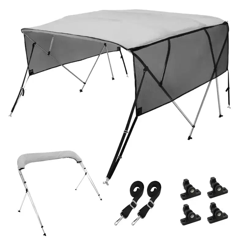 VEVOR 4 Bow Bimini Top Boat Cover, Detachable Mesh Sidewalls, 600D Polyester Canopy with 1 Aluminum Alloy Frame