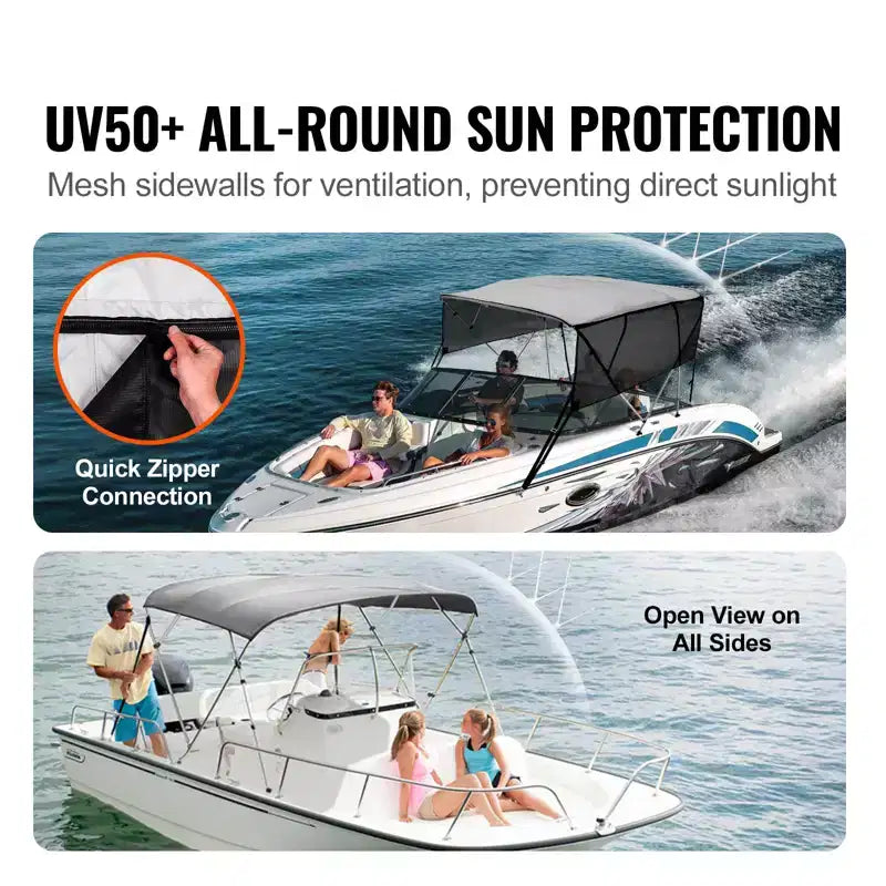 VEVOR 4 Bow Bimini Top Boat Cover, Detachable Mesh Sidewalls, 600D Polyester Canopy with 1 Aluminum Alloy Frame