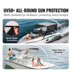 VEVOR 4 Bow Bimini Top Boat Cover, Detachable Mesh Sidewalls, 600D Polyester Canopy with 1 Aluminum Alloy Frame