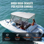 VEVOR 4 Bow Bimini Top Boat Cover, Detachable Mesh Sidewalls, 600D Polyester Canopy with 1 Aluminum Alloy Frame