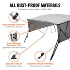 VEVOR 4 Bow Bimini Top Boat Cover, Detachable Mesh Sidewalls, 600D Polyester Canopy with 1 Aluminum Alloy Frame