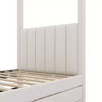 Whisen Full Size Linen Upholstery Canopy Platform Bed with Trundle and Three Storage Drawers