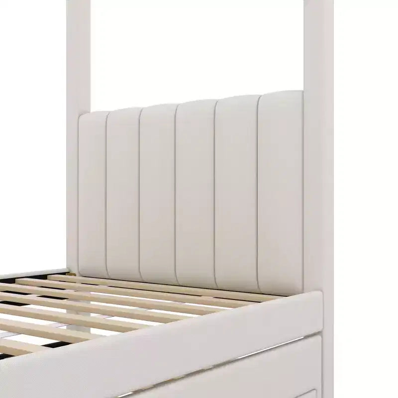 Whisen Full Size Linen Upholstery Canopy Platform Bed with Trundle and Three Storage Drawers