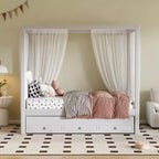 Whisen Full Size Linen Upholstery Canopy Platform Bed with Trundle and Three Storage Drawers