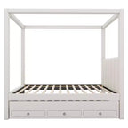Whisen Full Size Linen Upholstery Canopy Platform Bed with Trundle and Three Storage Drawers