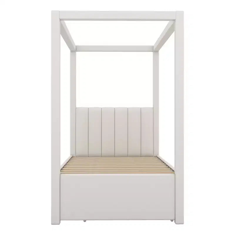 Whisen Full Size Linen Upholstery Canopy Platform Bed with Trundle and Three Storage Drawers