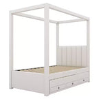 Whisen Full Size Linen Upholstery Canopy Platform Bed with Trundle and Three Storage Drawers