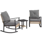 Outsunny 3 Pieces Patio Bistro Set, Wicker Furniture Set with Button Tufted Cushions, Rattan Rocking Chairs and Coffee Table