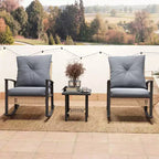 Outsunny 3 Pieces Patio Bistro Set, Wicker Furniture Set with Button Tufted Cushions, Rattan Rocking Chairs and Coffee Table