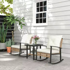 Outsunny 3 Pieces Patio Bistro Set, Wicker Furniture Set with Button Tufted Cushions, Rattan Rocking Chairs and Coffee Table