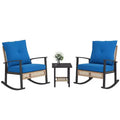 Outsunny 3 Pieces Patio Bistro Set, Wicker Furniture Set with Button Tufted Cushions, Rattan Rocking Chairs and Coffee Table