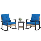 Outsunny 3 Pieces Patio Bistro Set, Wicker Furniture Set with Button Tufted Cushions, Rattan Rocking Chairs and Coffee Table