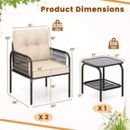 Costway 3 PCS Patio Bistro Set with Tempered Glass Table Chairs Back and Seat Cushions