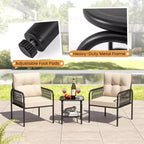 Costway 3 PCS Patio Bistro Set with Tempered Glass Table Chairs Back and Seat Cushions