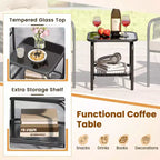 Costway 3 PCS Patio Bistro Set with Tempered Glass Table Chairs Back and Seat Cushions