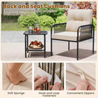 Costway 3 PCS Patio Bistro Set with Tempered Glass Table Chairs Back and Seat Cushions