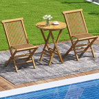 Costway 3 PCS Folding Patio Bistro Set Teak Wood Round Table and Chairs Furniture Set