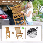 Costway 3 PCS Folding Patio Bistro Set Teak Wood Round Table and Chairs Furniture Set