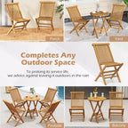 Costway 3 PCS Folding Patio Bistro Set Teak Wood Round Table and Chairs Furniture Set