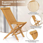 Costway 3 PCS Folding Patio Bistro Set Teak Wood Round Table and Chairs Furniture Set