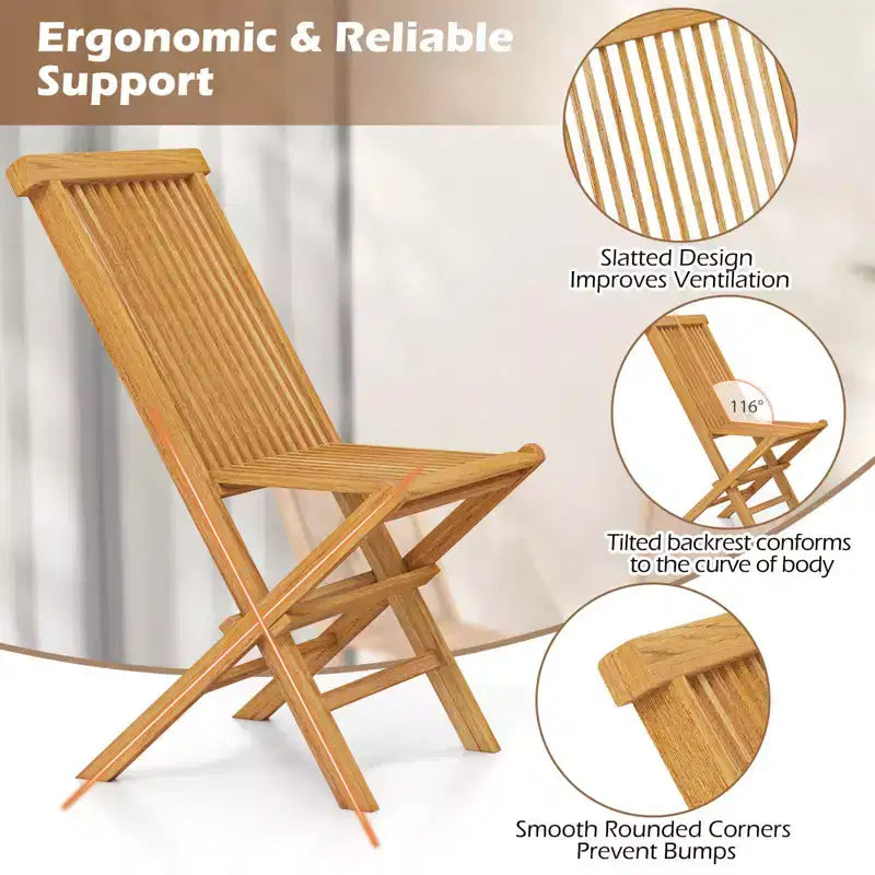 Costway 3 PCS Folding Patio Bistro Set Teak Wood Round Table and Chairs Furniture Set