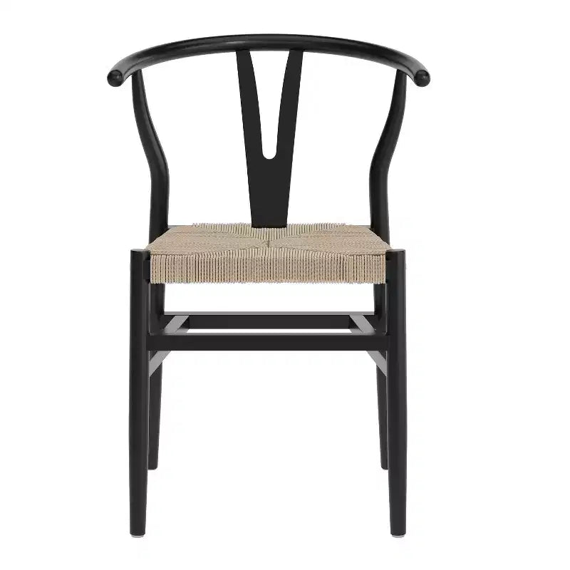 Merrick Lane Set of 2 Stack Dining Chairs with Y-Back Style Design, Solid Wood Frames, Woven Kraft Paper Rope Seats
