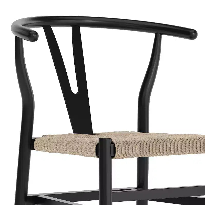 Merrick Lane Set of 2 Stack Dining Chairs with Y-Back Style Design, Solid Wood Frames, Woven Kraft Paper Rope Seats