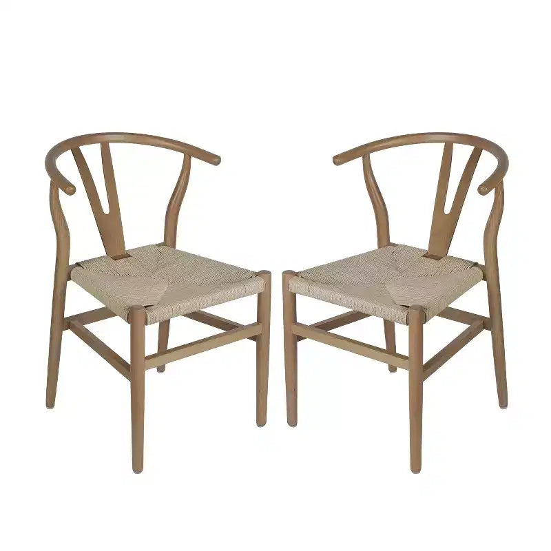 Merrick Lane Set of 2 Stack Dining Chairs with Y-Back Style Design, Solid Wood Frames, Woven Kraft Paper Rope Seats