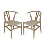 Merrick Lane Set of 2 Stack Dining Chairs with Y-Back Style Design, Solid Wood Frames, Woven Kraft Paper Rope Seats
