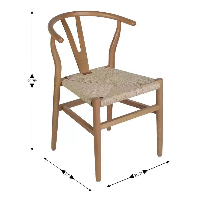 Merrick Lane Set of 2 Stack Dining Chairs with Y-Back Style Design, Solid Wood Frames, Woven Kraft Paper Rope Seats