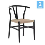 Merrick Lane Set of 2 Stack Dining Chairs with Y-Back Style Design, Solid Wood Frames, Woven Kraft Paper Rope Seats