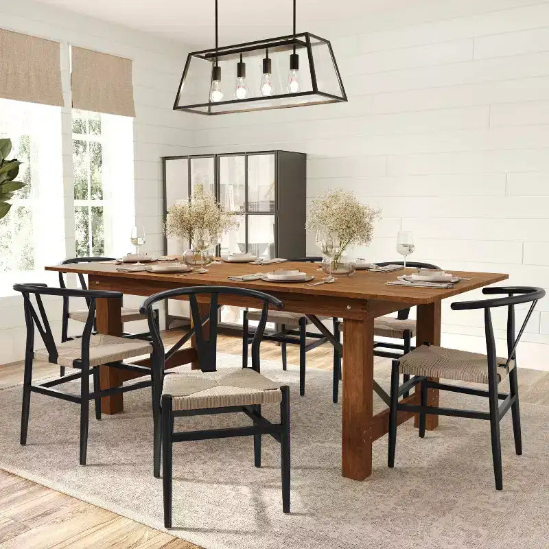 Merrick Lane Set of 2 Stack Dining Chairs with Y-Back Style Design, Solid Wood Frames, Woven Kraft Paper Rope Seats
