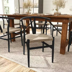 Merrick Lane Set of 2 Stack Dining Chairs with Y-Back Style Design, Solid Wood Frames, Woven Kraft Paper Rope Seats