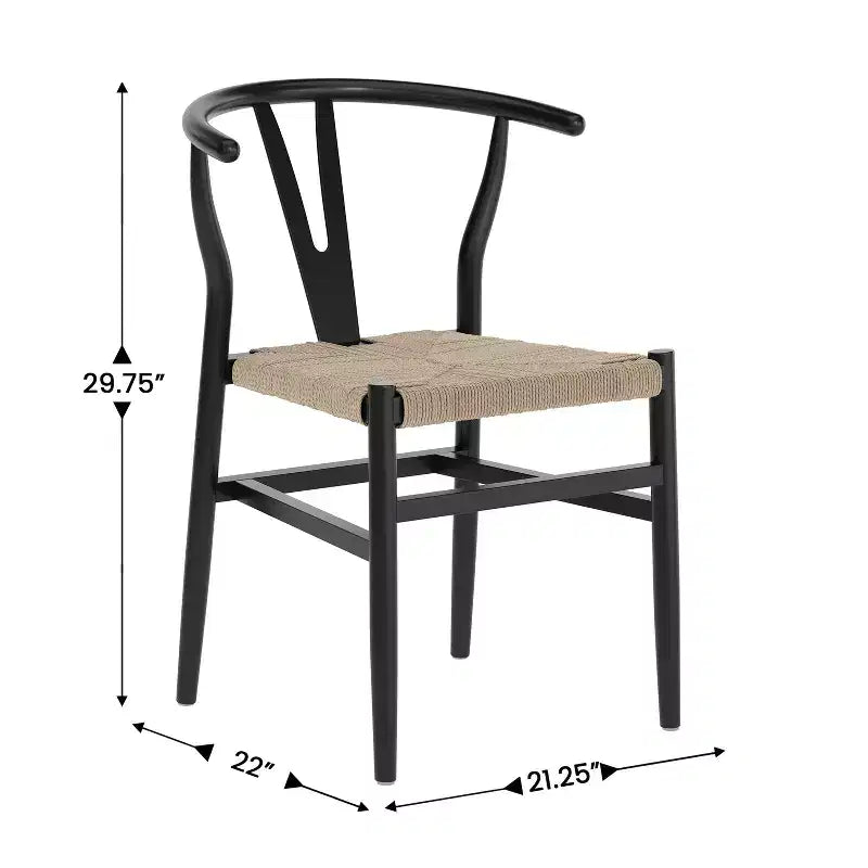 Merrick Lane Set of 2 Stack Dining Chairs with Y-Back Style Design, Solid Wood Frames, Woven Kraft Paper Rope Seats