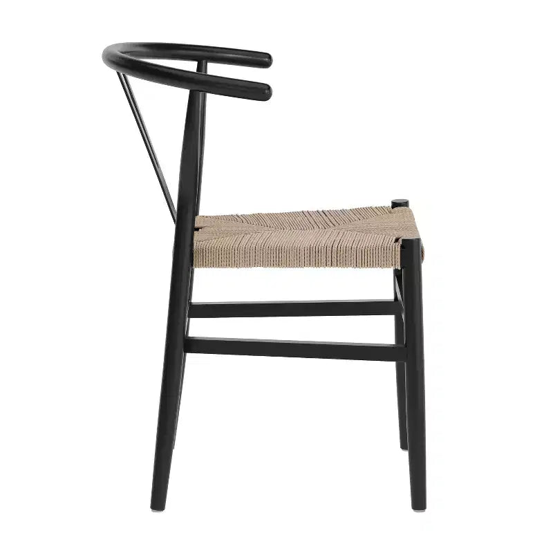 Merrick Lane Set of 2 Stack Dining Chairs with Y-Back Style Design, Solid Wood Frames, Woven Kraft Paper Rope Seats