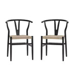 Merrick Lane Set of 2 Stack Dining Chairs with Y-Back Style Design, Solid Wood Frames, Woven Kraft Paper Rope Seats