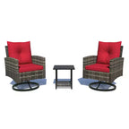 EROMMY 3-piece Outdoor Swivel Rocker Patio Chairs Set, Rattan Patio Bistro Set With 2 Rocking Chairs And 1 Coffee Table, Comfortable Cushions